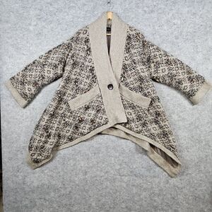 Line Women's Heavy Cardigan Sweater Size M‎ Earthtones  1-Button Close Pockets